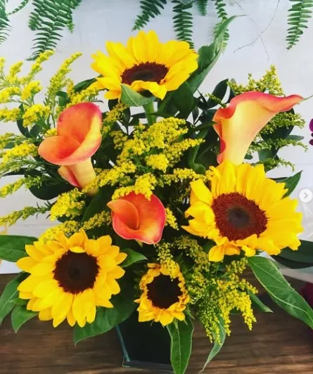 Girassóis e flores tropicais