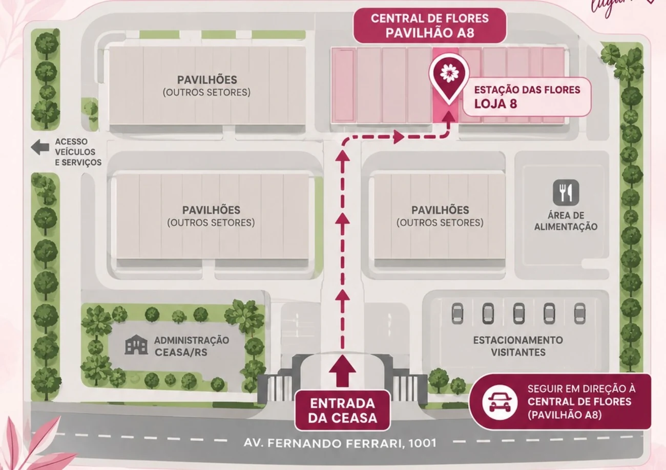 Mapa interno para chegar à Estação das Flores, Pavilhão A8, Loja 8